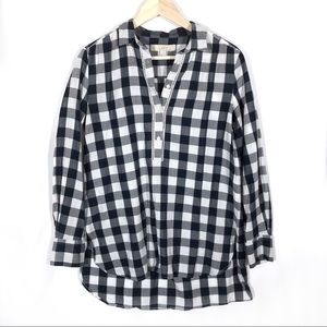 Small Loft Navy Blue and White Gingham Tunic Top